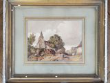 an image of a painting of a farm scene in a frame