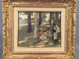 une image représentant un tableau où l'on voit un groupe de personnes dans les bois