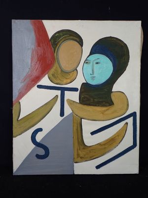 un tableau représentant une femme et un homme tenant des bananes