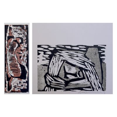 Deux tableaux représentant un homme et une femme sont présentés en noir et blanc