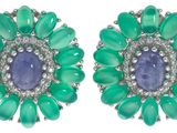 une photo d'une paire de boucles d'oreilles vertes et bleues