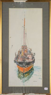 une image d'un tableau représentant un bateau dans l'eau