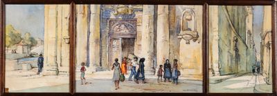 Luc BARBIER (1903-1989) : Parvis de l'église des Martigues a… - Photo 1