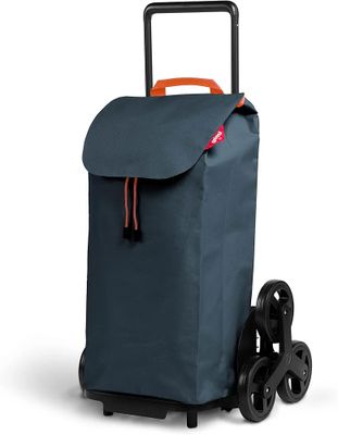 une image représentant un sac à roulettes bleu sur fond blanc