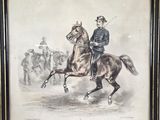 tableau représentant un homme à cheval dans un champ