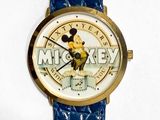 disney mickey mouse watch with blue leather band and gold case