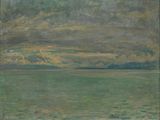 une image représentant un tableau où l'on voit un ciel nuageux au-dessus d'une étendue d'eau