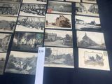 a lot of old photos on the wall of a building