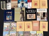 several books on a black table with a black table cloth