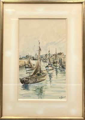 G. HERSENT (XXe), Barques à Honfleur, aquarelle sur papier s…