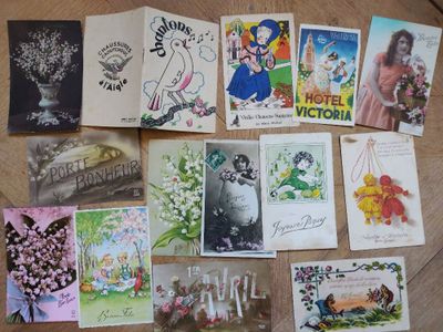 many different types of greeting cards laid out on a table