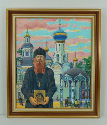 CHIROLAPOV Vladimir (1937 - ?), Pope tenant une icône devant…