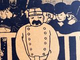 a drawing of a man standing in front of a crowd of people