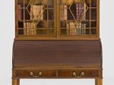 an image of a wooden desk with a book case on top of it