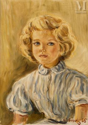 painting of a little girl sitting on a chair with a book in her hand