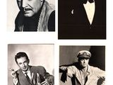 four black and white photos of a man in a suit and hat