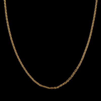 a gold chain necklace with a twisted link