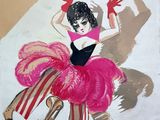 a painting of a woman in a pink dress on the wall