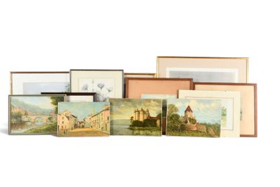 de nombreuses photos encadrées représentant différents types de bâtiments et d'édifices