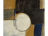 une peinture abstraite dans les tons de noir, blanc, jaune et marron