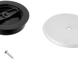 a close up of a black and white object on a white background