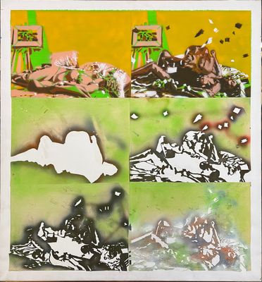 une image représentant un collage de photos d'un homme et d'une femme allongés par terre