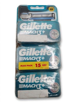 three packs of gillet macht shavings on a white background