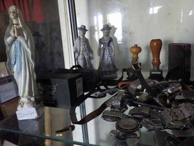a glass table with a lot of items on it