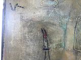 a painting of a bathroom with a toilet and a sink