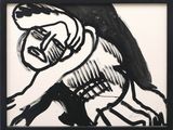 black and white drawing of a man with a guitar in his hand