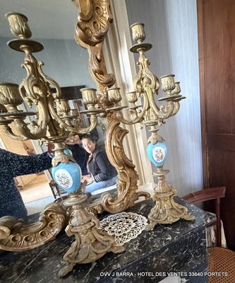 Paire de candélabres style Louis XVI époque NIII avec porcel…