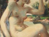 une image représentant un tableau d'une femme nue assise sur un rocher