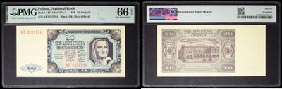 three different types of currency are displayed in a display case