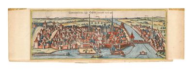 une vieille carte d'une ville avec des bateaux sur l'eau