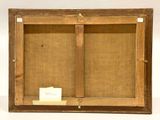 an old picture of a wooden frame with a piece of paper in it