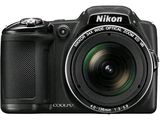the camera is black and has a lens attached to it
