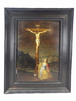 Ecole Flamande vers 1600, "Crucifixion", Huile sur panneau, …