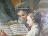 tableau représentant deux jeunes filles jouant de la musique ensemble dans une pièce