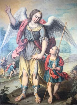 an image of a painting of an angel and a child