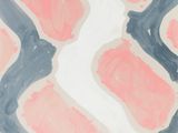 une peinture abstraite composée de carrés roses et gris sur fond blanc