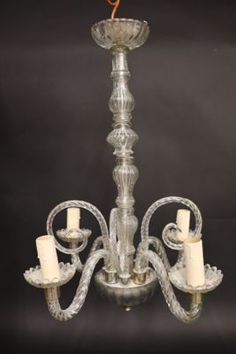 MURANO Lustre en verre et métal à 4 bras de lumière torsadés…