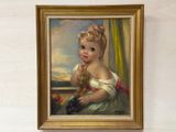 un tableau représentant une petite fille tenant un ours en peluche