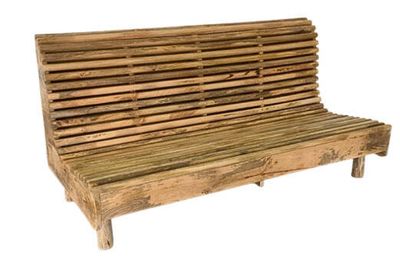 a wooden bench made out of wood planks on a white background