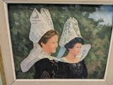a painting of two women with hats on their heads