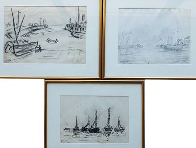 Jean LECLAIR (1919-1996), "Voiliers de pêche en mer", "Chena…