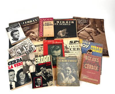 Boxe / Marcel Cerdan Lot de 30 journaux, revues, livres, cou…
