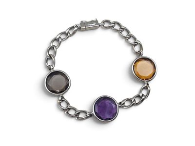 a close up of a bracelet on a white background