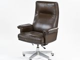 brown leather office chair with armrests and casteors on a white background