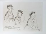 three sketches of men in military uniforms sitting next to each other