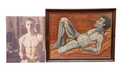 un tableau représentant un homme nu à côté d'une photo d'un homme nu